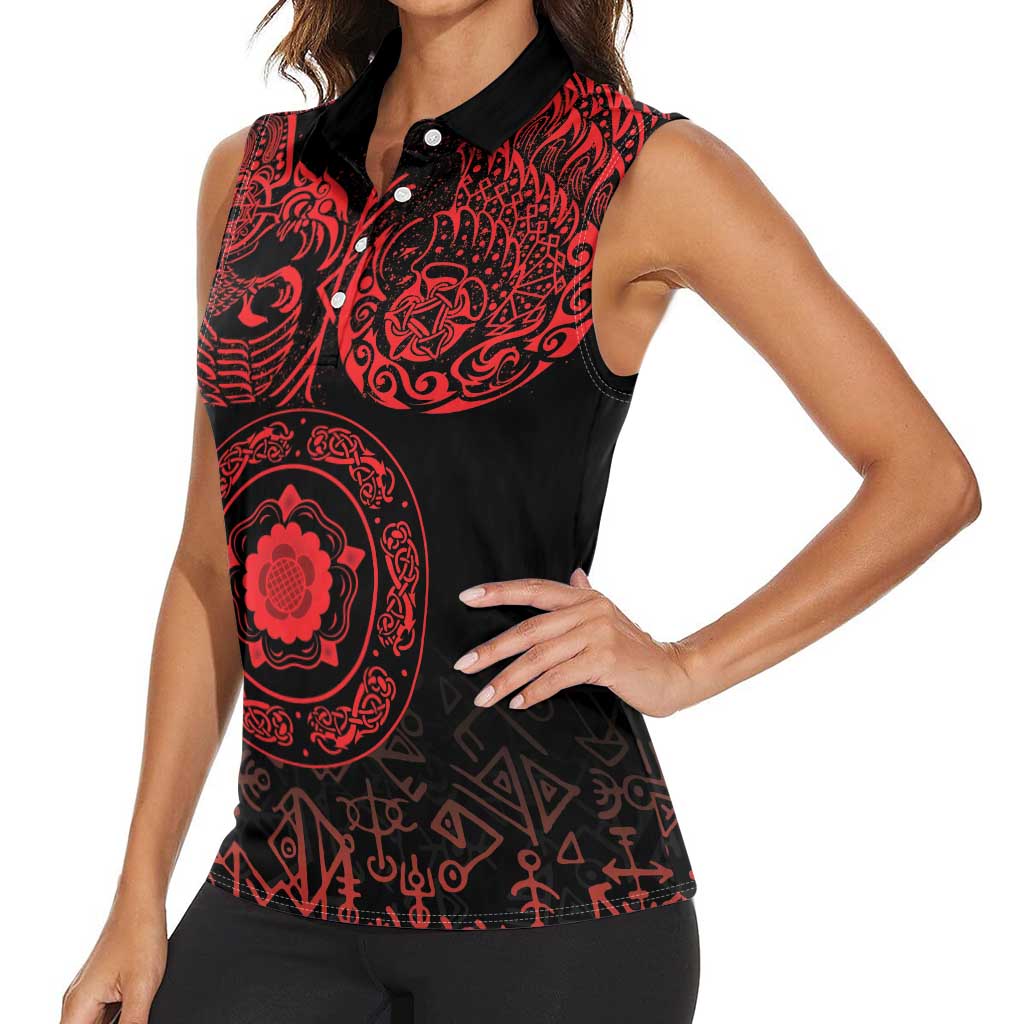 Viking Pride of Yorkshire Women Sleeveless Polo Shirt Red Odin’s Ravens Nordic - Wonder Print Shop