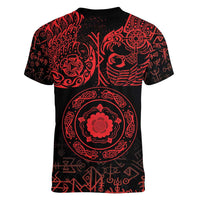 Viking Pride of Yorkshire Women V-Neck T-Shirt Red Odin’s Ravens Nordic - Wonder Print Shop