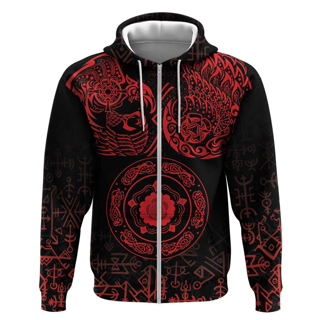 Viking Pride of Yorkshire Zip Hoodie Red Odin’s Ravens Nordic - Wonder Print Shop
