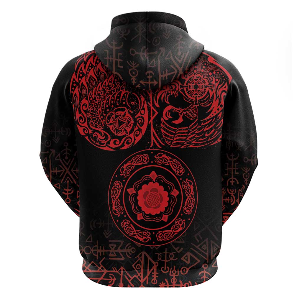 Viking Pride of Yorkshire Zip Hoodie Red Odin’s Ravens Nordic - Wonder Print Shop
