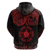 Viking Pride of Yorkshire Zip Hoodie Red Odin’s Ravens Nordic - Wonder Print Shop