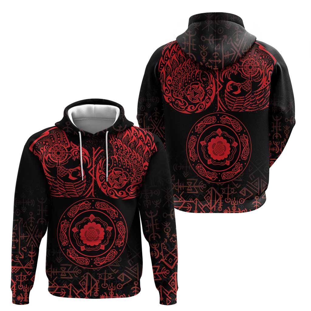 Viking Pride of Yorkshire Zip Hoodie Red Odin’s Ravens Nordic - Wonder Print Shop