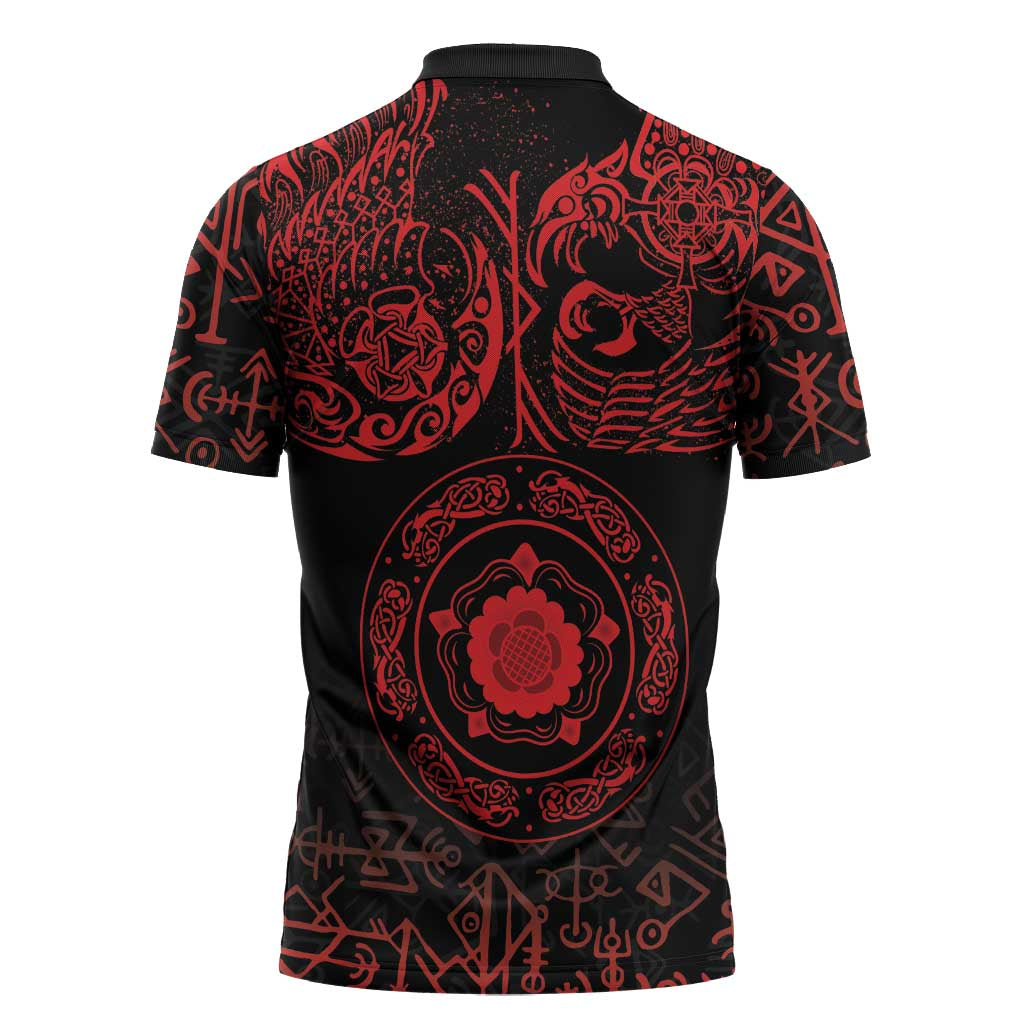 Viking Pride of Yorkshire Zipper Polo Shirt Red Odin’s Ravens Nordic - Wonder Print Shop