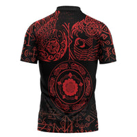 Viking Pride of Yorkshire Zipper Polo Shirt Red Odin’s Ravens Nordic - Wonder Print Shop