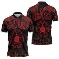 Viking Pride of Yorkshire Zipper Polo Shirt Red Odin’s Ravens Nordic - Wonder Print Shop