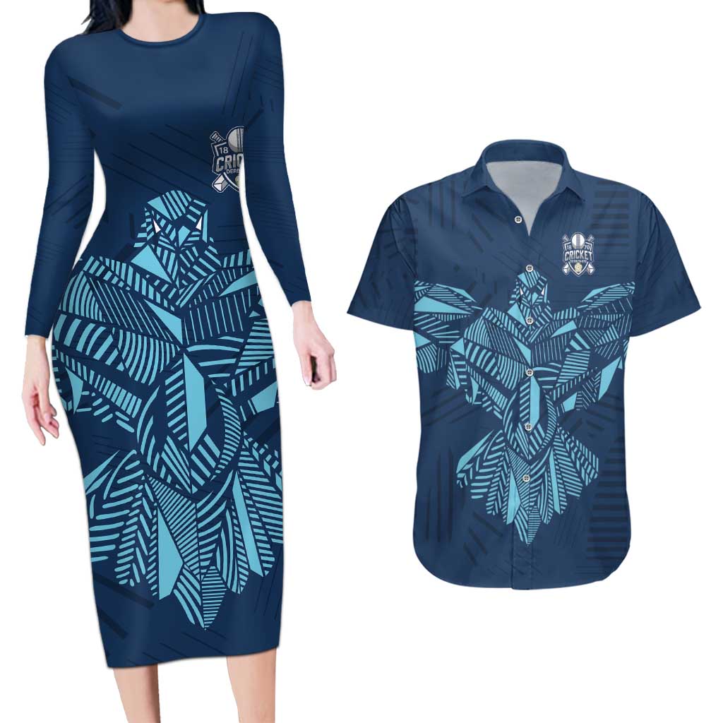 Custom Derbyshire Cricket Spirit Couples Matching Long Sleeve Bodycon Dress and Hawaiian Shirt Derbyshire Falcons Sporty Style - Wonder Print Shop