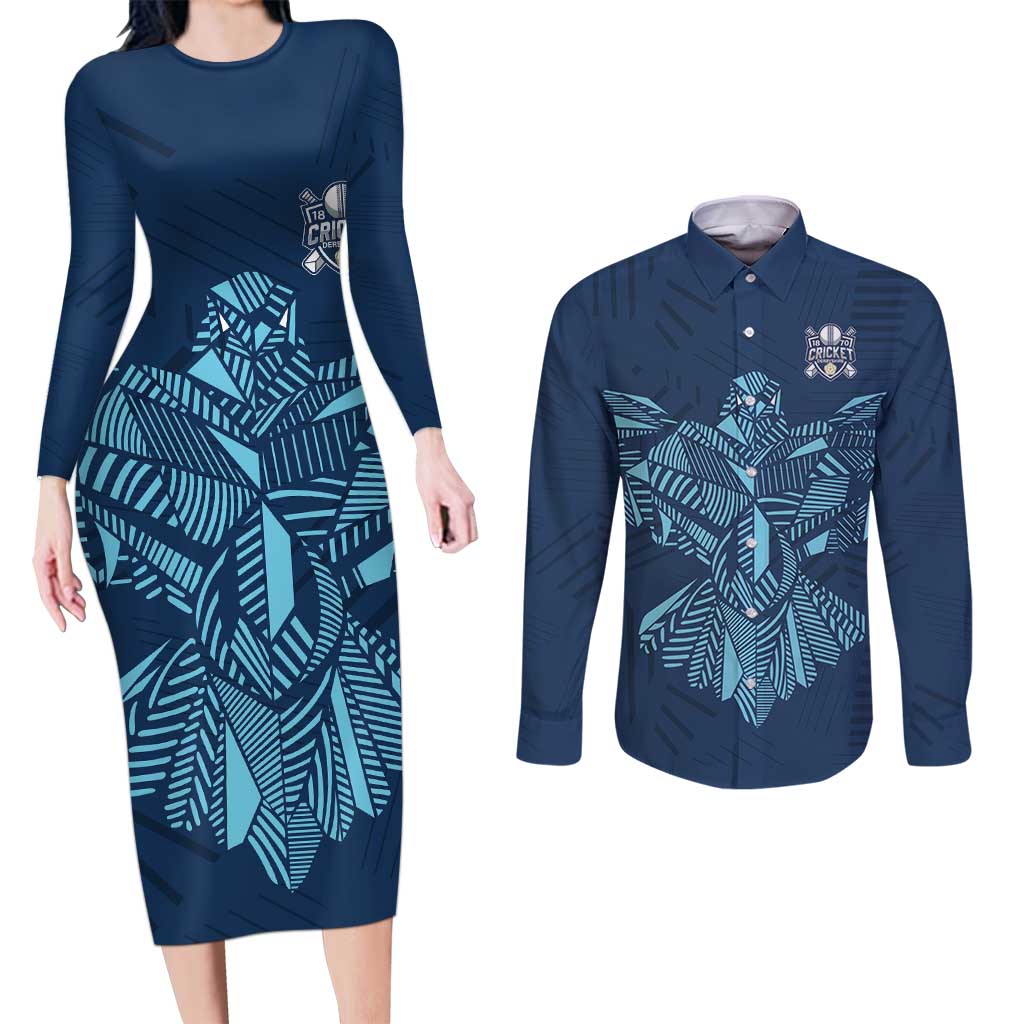 Custom Derbyshire Cricket Spirit Couples Matching Long Sleeve Bodycon Dress and Long Sleeve Button Shirt Derbyshire Falcons Sporty Style - Wonder Print Shop