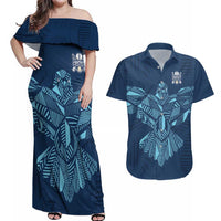 Custom Derbyshire Cricket Spirit Couples Matching Off Shoulder Maxi Dress and Hawaiian Shirt Derbyshire Falcons Sporty Style - Wonder Print Shop