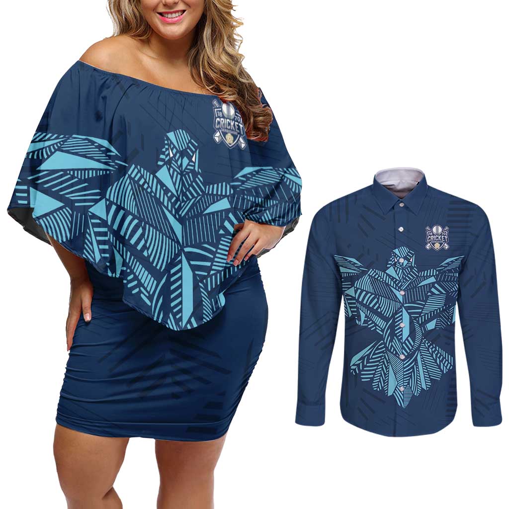 Custom Derbyshire Cricket Spirit Couples Matching Off Shoulder Short Dress and Long Sleeve Button Shirt Derbyshire Falcons Sporty Style - Wonder Print Shop