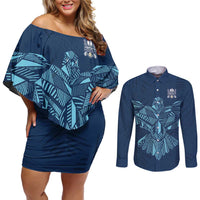 Custom Derbyshire Cricket Spirit Couples Matching Off Shoulder Short Dress and Long Sleeve Button Shirt Derbyshire Falcons Sporty Style - Wonder Print Shop