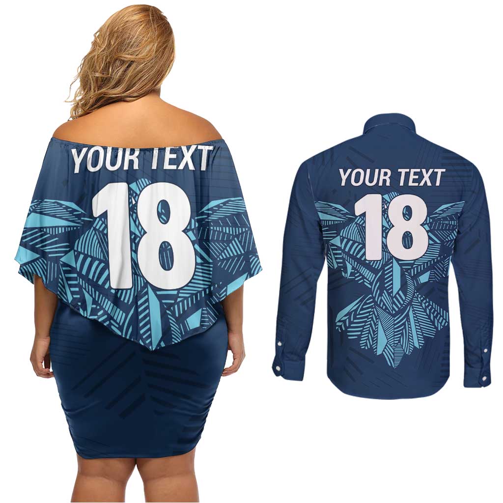 Custom Derbyshire Cricket Spirit Couples Matching Off Shoulder Short Dress and Long Sleeve Button Shirt Derbyshire Falcons Sporty Style - Wonder Print Shop