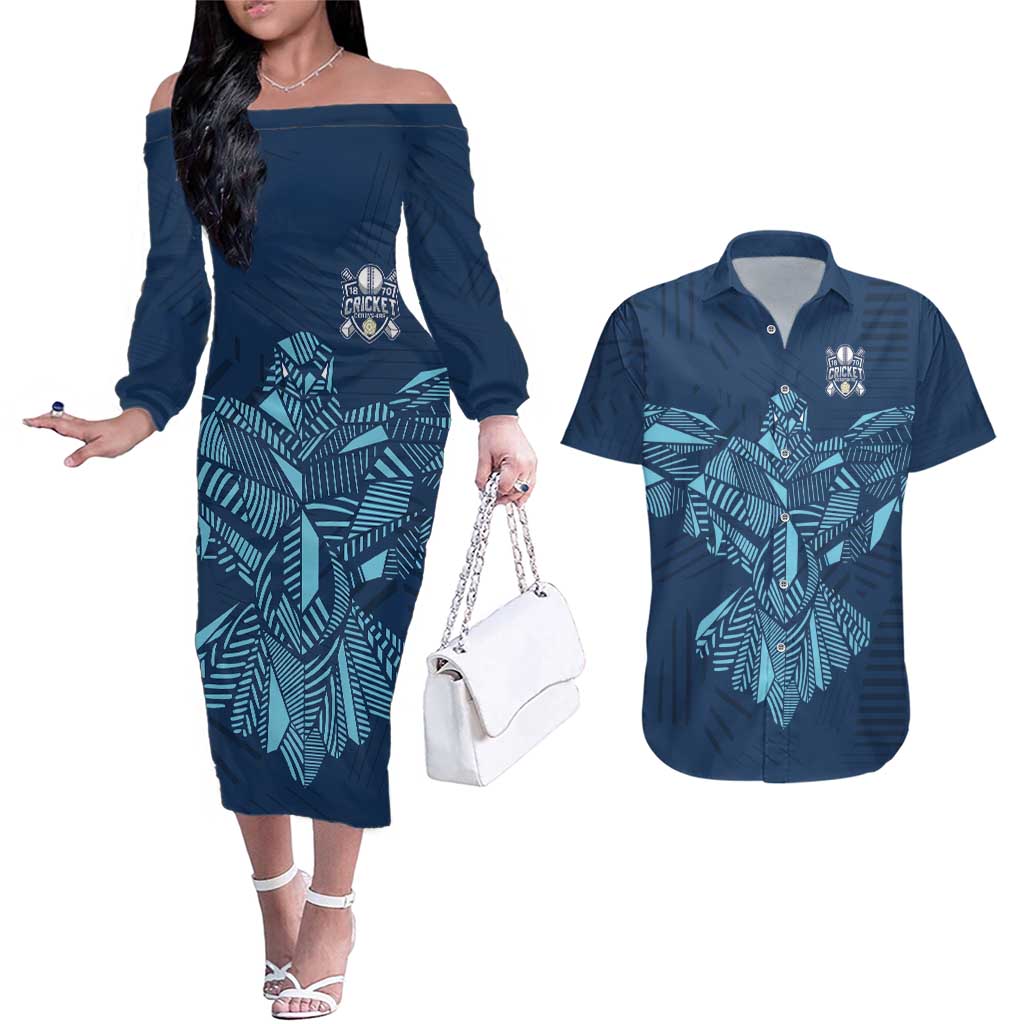 Custom Derbyshire Cricket Spirit Couples Matching Off The Shoulder Long Sleeve Dress and Hawaiian Shirt Derbyshire Falcons Sporty Style - Wonder Print Shop