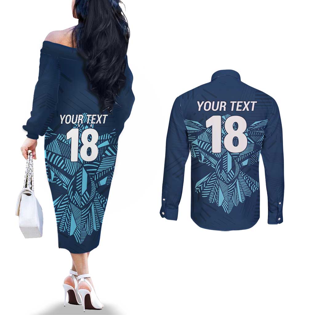 Custom Derbyshire Cricket Spirit Couples Matching Off The Shoulder Long Sleeve Dress and Long Sleeve Button Shirt Derbyshire Falcons Sporty Style - Wonder Print Shop