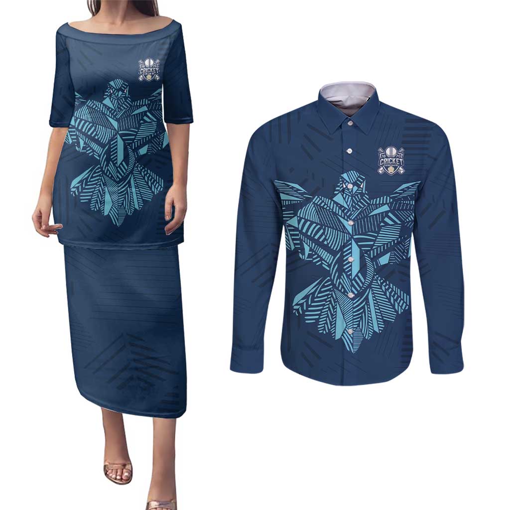 Custom Derbyshire Cricket Spirit Couples Matching Puletasi and Long Sleeve Button Shirt Derbyshire Falcons Sporty Style - Wonder Print Shop