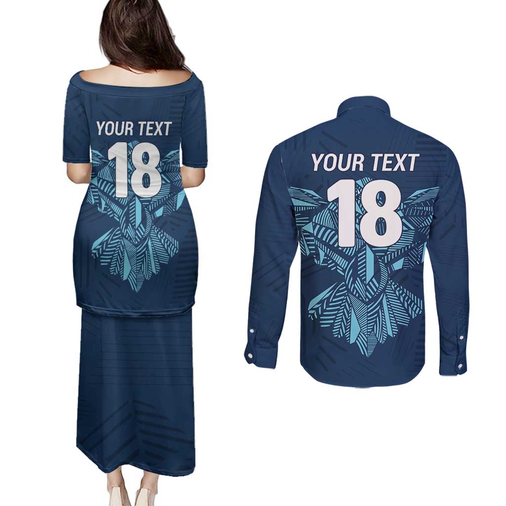 Custom Derbyshire Cricket Spirit Couples Matching Puletasi and Long Sleeve Button Shirt Derbyshire Falcons Sporty Style - Wonder Print Shop
