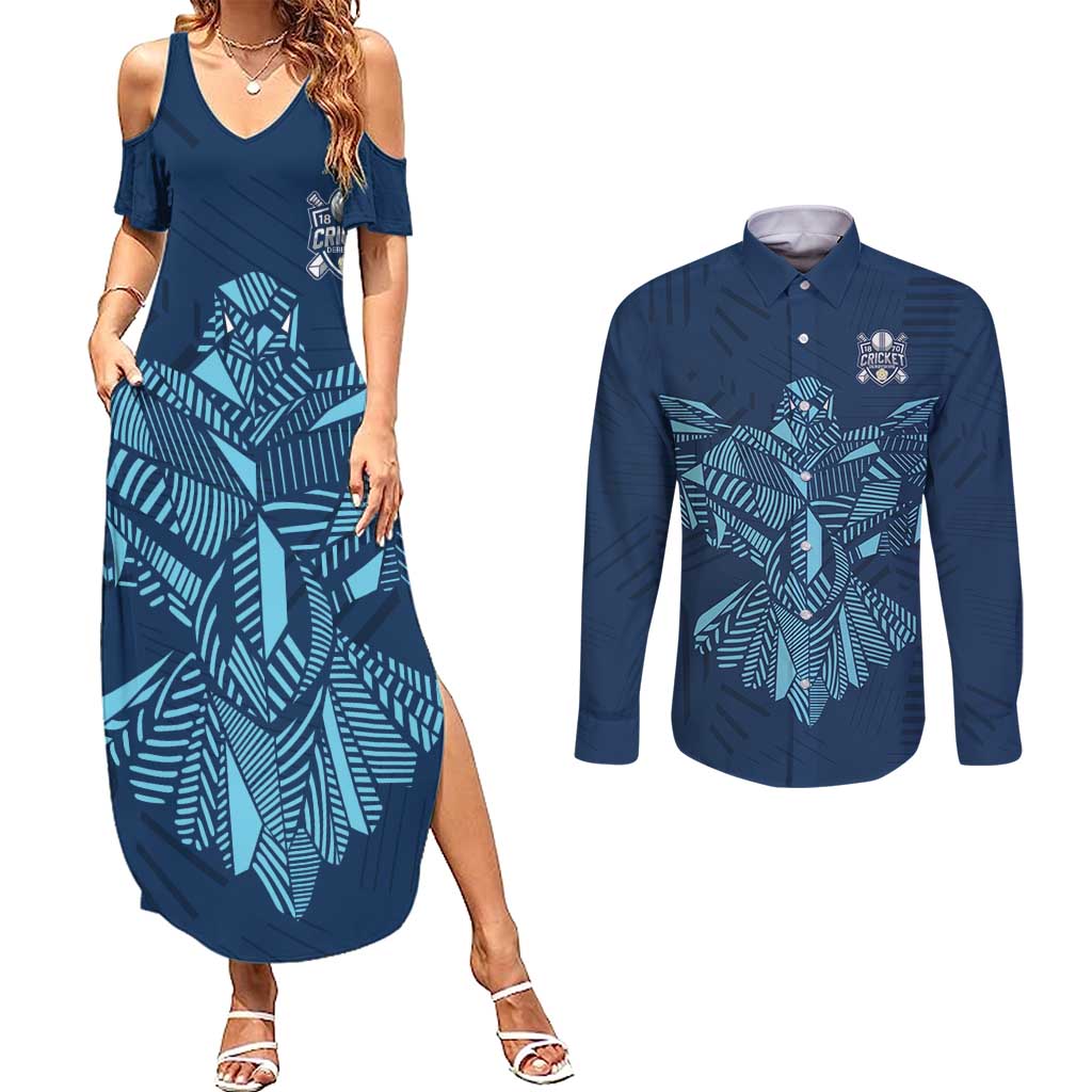 Custom Derbyshire Cricket Spirit Couples Matching Summer Maxi Dress and Long Sleeve Button Shirt Derbyshire Falcons Sporty Style - Wonder Print Shop