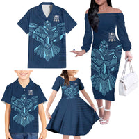 Custom Derbyshire Cricket Spirit Family Matching Off The Shoulder Long Sleeve Dress and Hawaiian Shirt Derbyshire Falcons Sporty Style - Wonder Print Shop