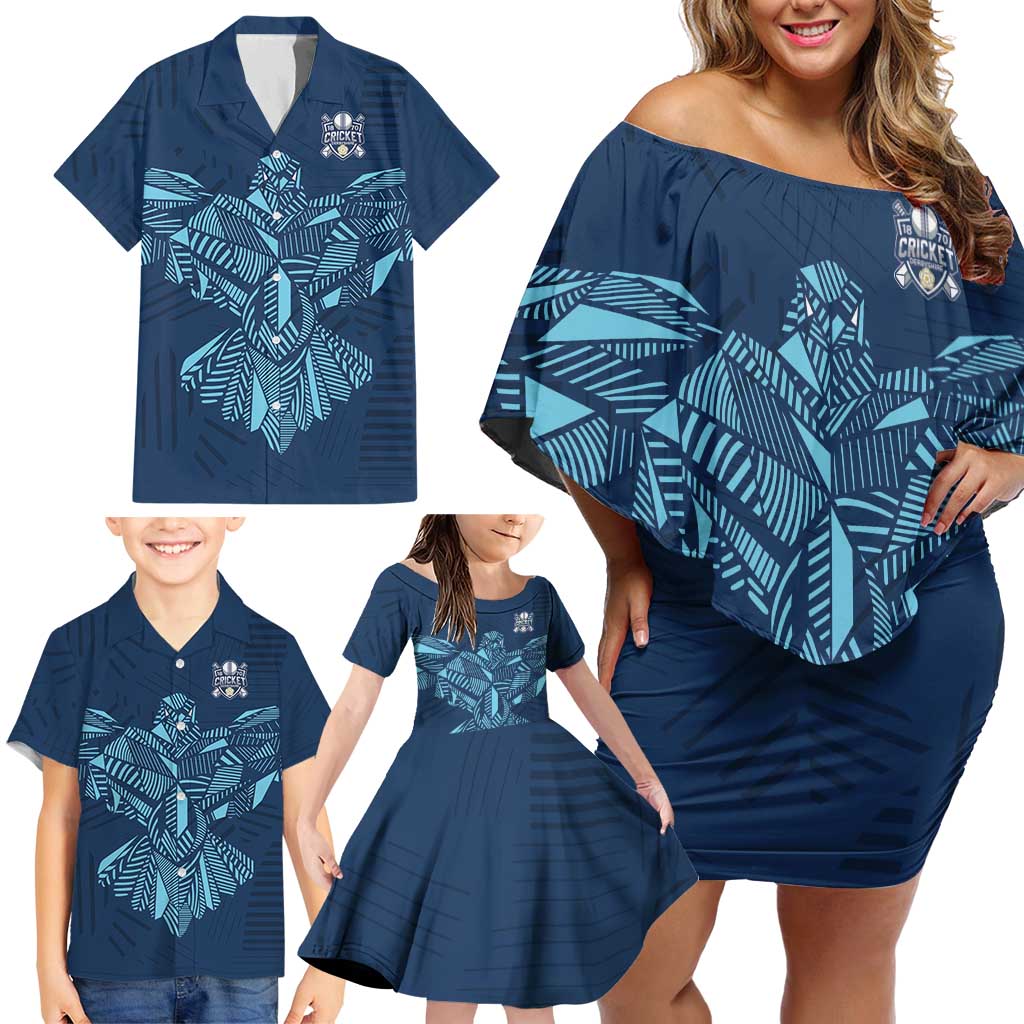 Custom Derbyshire Cricket Spirit Family Matching Off Shoulder Short Dress and Hawaiian Shirt Derbyshire Falcons Sporty Style - Wonder Print Shop
