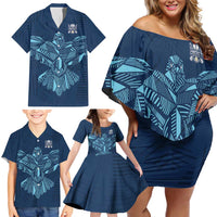 Custom Derbyshire Cricket Spirit Family Matching Off Shoulder Short Dress and Hawaiian Shirt Derbyshire Falcons Sporty Style - Wonder Print Shop