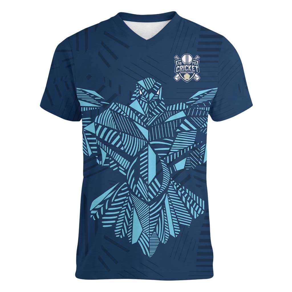 Custom Derbyshire Cricket Spirit Women V-Neck T-Shirt Derbyshire Falcons Sporty Style - Wonder Print Shop