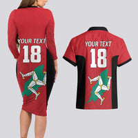 Custom Isle of Man Cricket Couples Matching Long Sleeve Bodycon Dress and Hawaiian Shirt Quocunque Jeceris Stabit - Wonder Print Shop