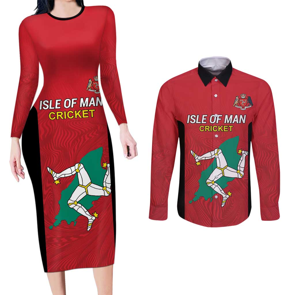 Custom Isle of Man Cricket Couples Matching Long Sleeve Bodycon Dress and Long Sleeve Button Shirt Quocunque Jeceris Stabit - Wonder Print Shop
