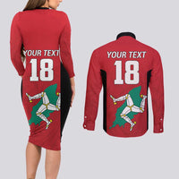 Custom Isle of Man Cricket Couples Matching Long Sleeve Bodycon Dress and Long Sleeve Button Shirt Quocunque Jeceris Stabit - Wonder Print Shop