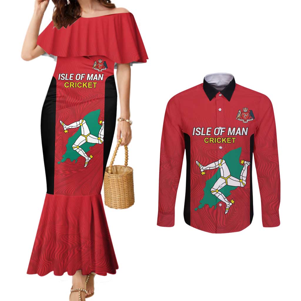 Custom Isle of Man Cricket Couples Matching Mermaid Dress and Long Sleeve Button Shirt Quocunque Jeceris Stabit - Wonder Print Shop