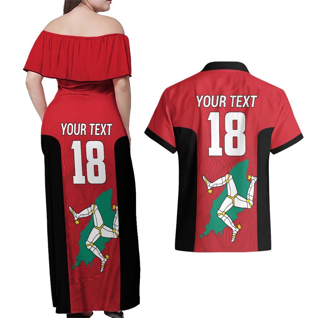 Custom Isle of Man Cricket Couples Matching Off Shoulder Maxi Dress and Hawaiian Shirt Quocunque Jeceris Stabit - Wonder Print Shop