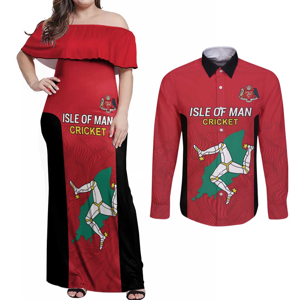 Custom Isle of Man Cricket Couples Matching Off Shoulder Maxi Dress and Long Sleeve Button Shirt Quocunque Jeceris Stabit - Wonder Print Shop