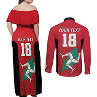 Custom Isle of Man Cricket Couples Matching Off Shoulder Maxi Dress and Long Sleeve Button Shirt Quocunque Jeceris Stabit - Wonder Print Shop