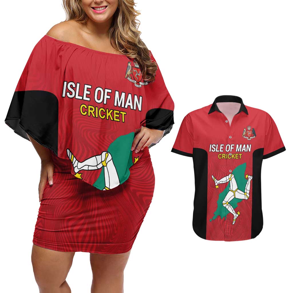 Custom Isle of Man Cricket Couples Matching Off Shoulder Short Dress and Hawaiian Shirt Quocunque Jeceris Stabit - Wonder Print Shop