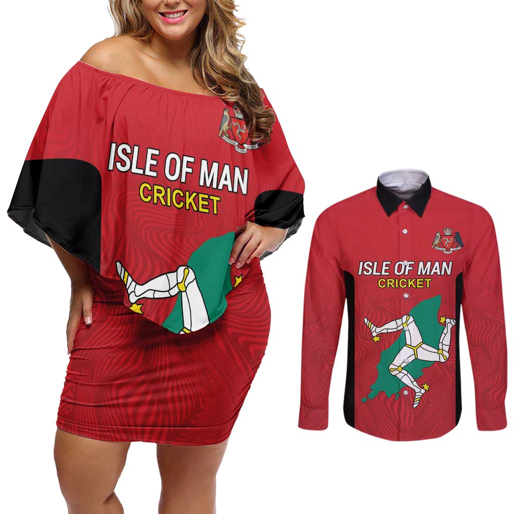 Custom Isle of Man Cricket Couples Matching Off Shoulder Short Dress and Long Sleeve Button Shirt Quocunque Jeceris Stabit - Wonder Print Shop