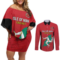 Custom Isle of Man Cricket Couples Matching Off Shoulder Short Dress and Long Sleeve Button Shirt Quocunque Jeceris Stabit - Wonder Print Shop