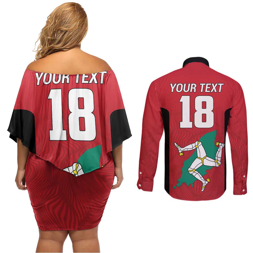 Custom Isle of Man Cricket Couples Matching Off Shoulder Short Dress and Long Sleeve Button Shirt Quocunque Jeceris Stabit - Wonder Print Shop