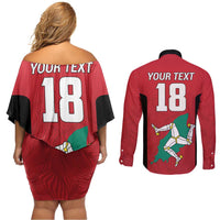 Custom Isle of Man Cricket Couples Matching Off Shoulder Short Dress and Long Sleeve Button Shirt Quocunque Jeceris Stabit - Wonder Print Shop