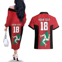 Custom Isle of Man Cricket Couples Matching Off The Shoulder Long Sleeve Dress and Hawaiian Shirt Quocunque Jeceris Stabit - Wonder Print Shop