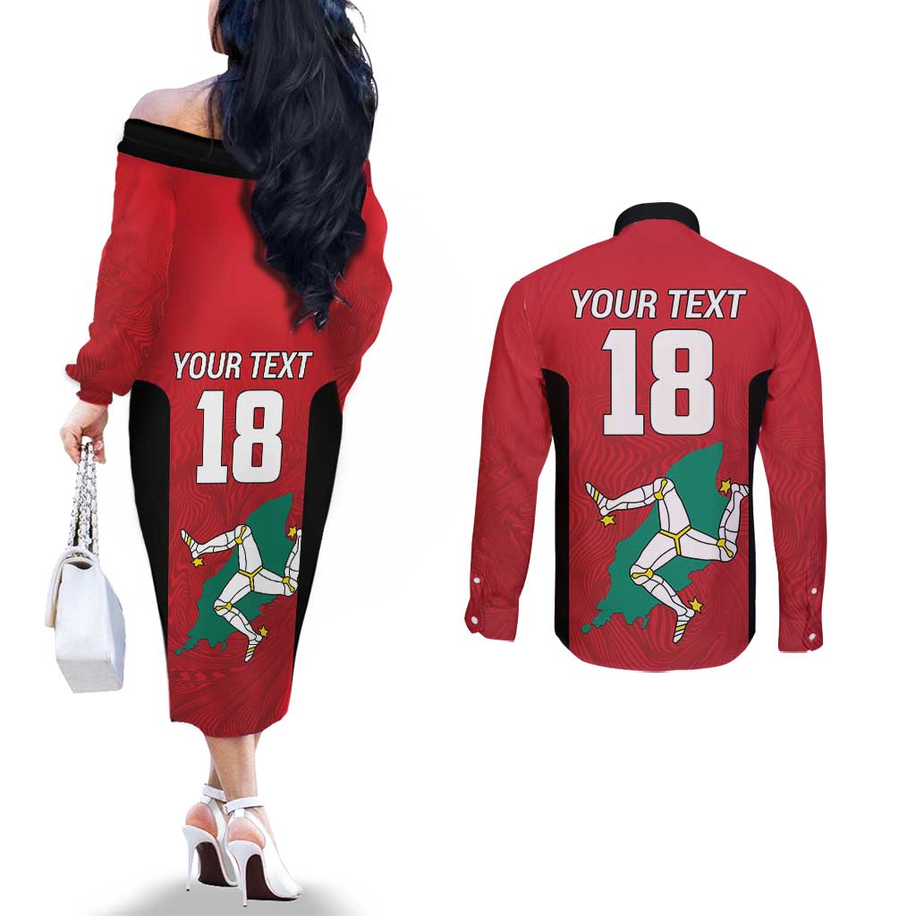 Custom Isle of Man Cricket Couples Matching Off The Shoulder Long Sleeve Dress and Long Sleeve Button Shirt Quocunque Jeceris Stabit - Wonder Print Shop