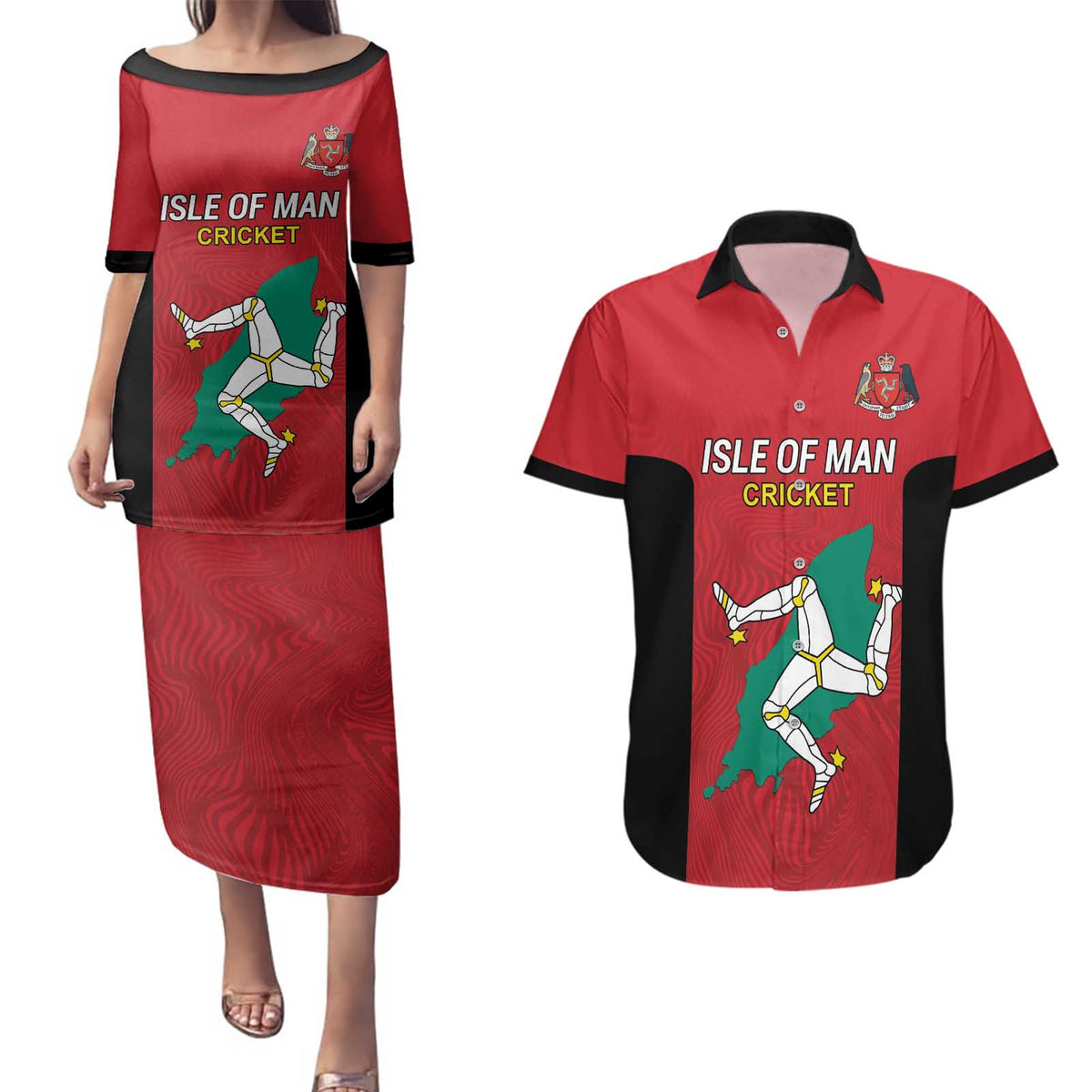 Custom Isle of Man Cricket Couples Matching Puletasi and Hawaiian Shirt Quocunque Jeceris Stabit - Wonder Print Shop