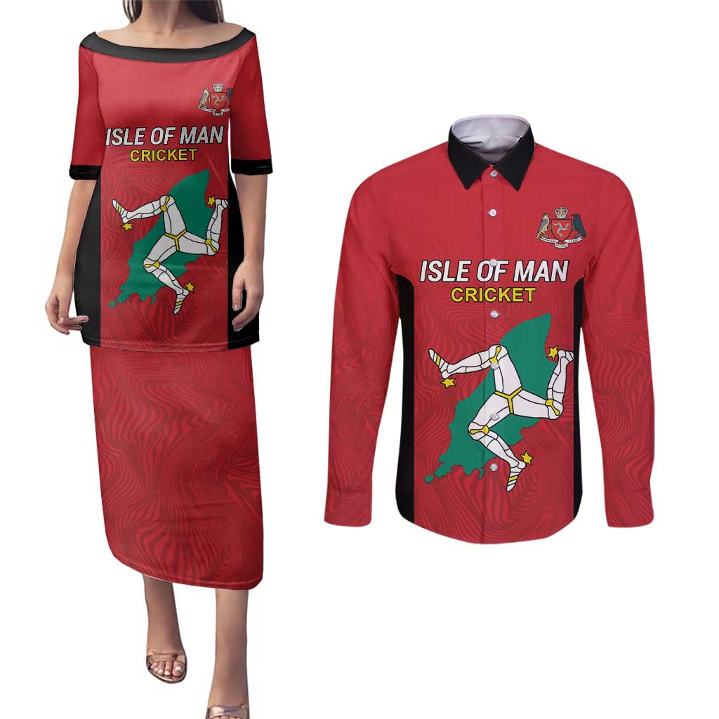Custom Isle of Man Cricket Couples Matching Puletasi and Long Sleeve Button Shirt Quocunque Jeceris Stabit - Wonder Print Shop