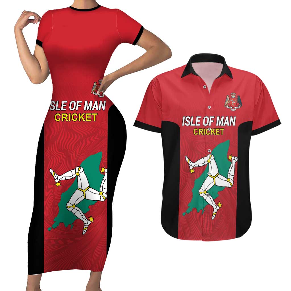 Custom Isle of Man Cricket Couples Matching Short Sleeve Bodycon Dress and Hawaiian Shirt Quocunque Jeceris Stabit - Wonder Print Shop