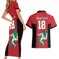 Custom Isle of Man Cricket Couples Matching Short Sleeve Bodycon Dress and Hawaiian Shirt Quocunque Jeceris Stabit - Wonder Print Shop