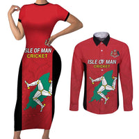 Custom Isle of Man Cricket Couples Matching Short Sleeve Bodycon Dress and Long Sleeve Button Shirt Quocunque Jeceris Stabit - Wonder Print Shop