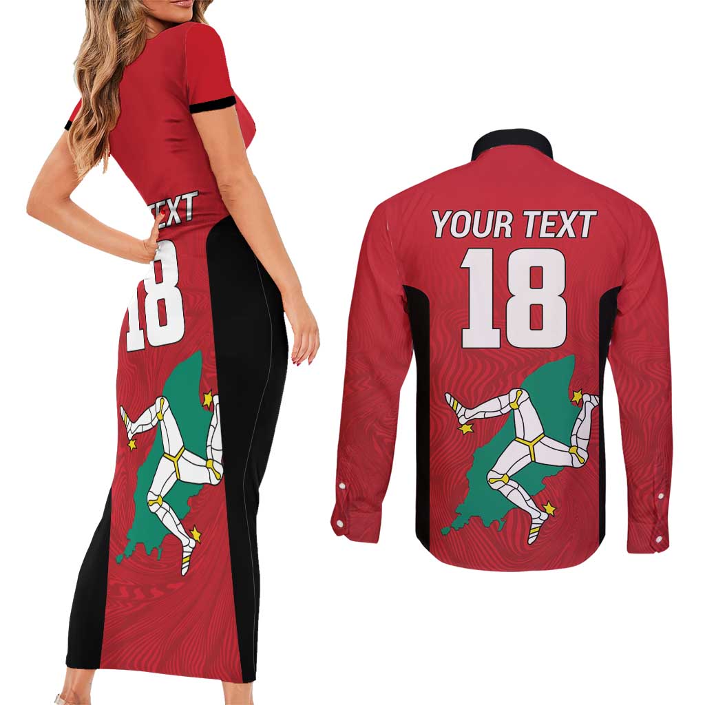 Custom Isle of Man Cricket Couples Matching Short Sleeve Bodycon Dress and Long Sleeve Button Shirt Quocunque Jeceris Stabit - Wonder Print Shop