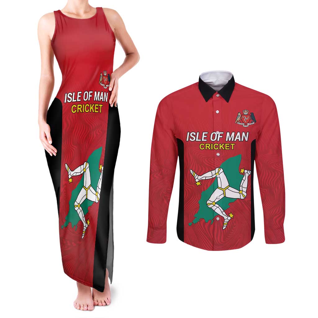 Custom Isle of Man Cricket Couples Matching Tank Maxi Dress and Long Sleeve Button Shirt Quocunque Jeceris Stabit - Wonder Print Shop