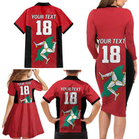 Custom Isle of Man Cricket Family Matching Long Sleeve Bodycon Dress and Hawaiian Shirt Quocunque Jeceris Stabit - Wonder Print Shop