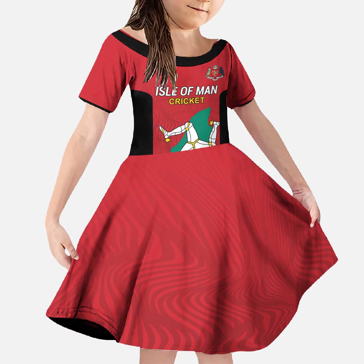 Custom Isle of Man Cricket Family Matching Off The Shoulder Long Sleeve Dress and Hawaiian Shirt Quocunque Jeceris Stabit - Wonder Print Shop