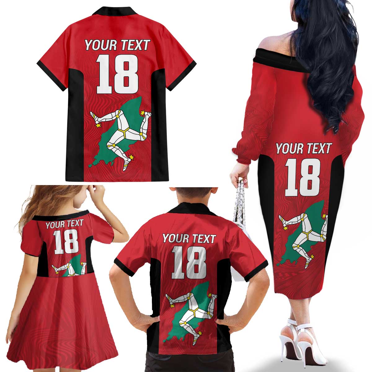 Custom Isle of Man Cricket Family Matching Off The Shoulder Long Sleeve Dress and Hawaiian Shirt Quocunque Jeceris Stabit - Wonder Print Shop