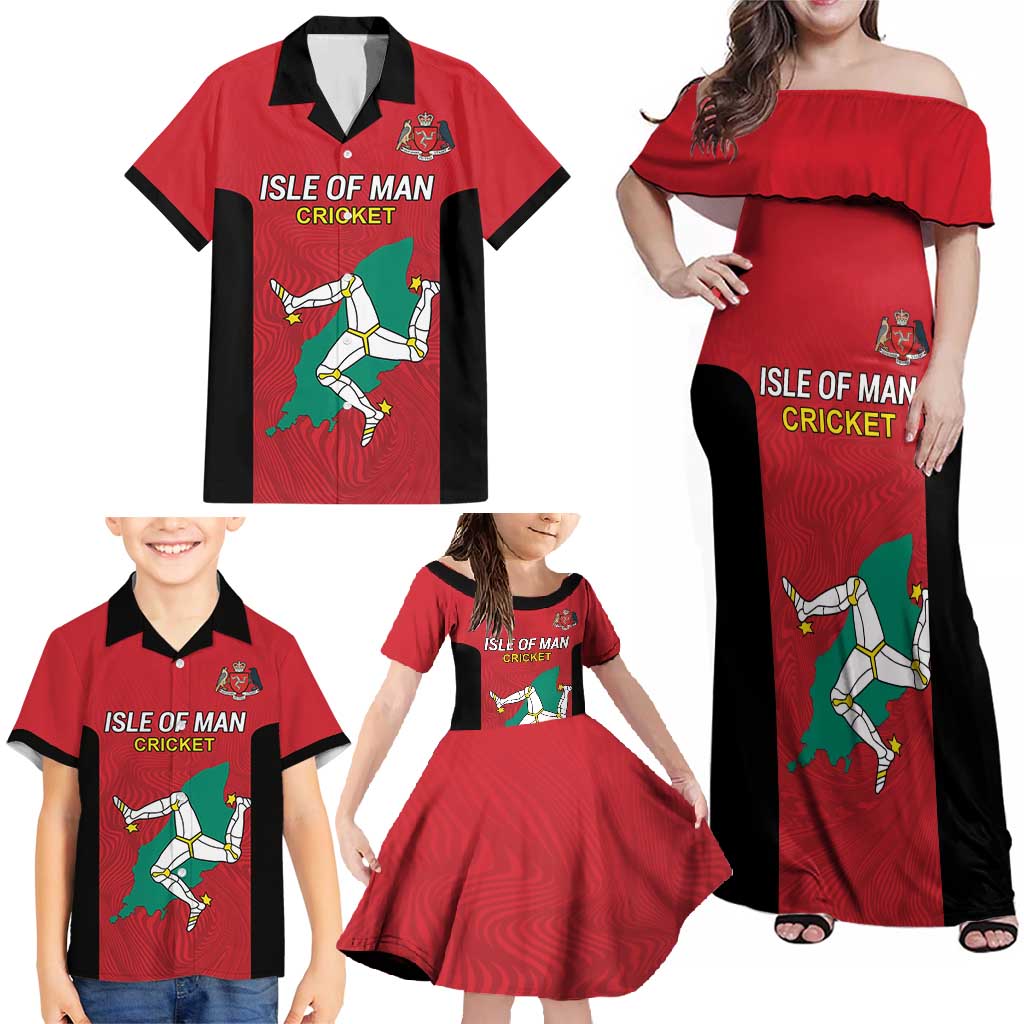 Custom Isle of Man Cricket Family Matching Off Shoulder Maxi Dress and Hawaiian Shirt Quocunque Jeceris Stabit - Wonder Print Shop