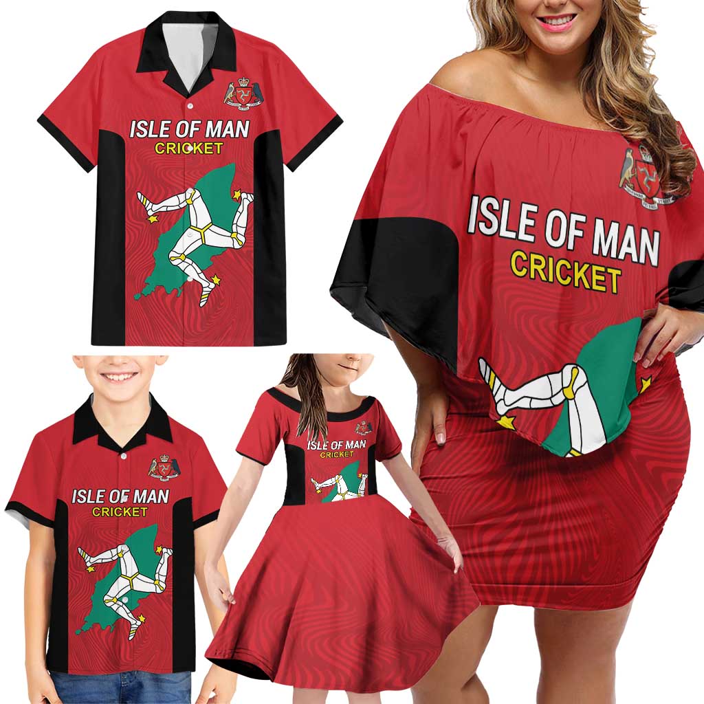 Custom Isle of Man Cricket Family Matching Off Shoulder Short Dress and Hawaiian Shirt Quocunque Jeceris Stabit - Wonder Print Shop